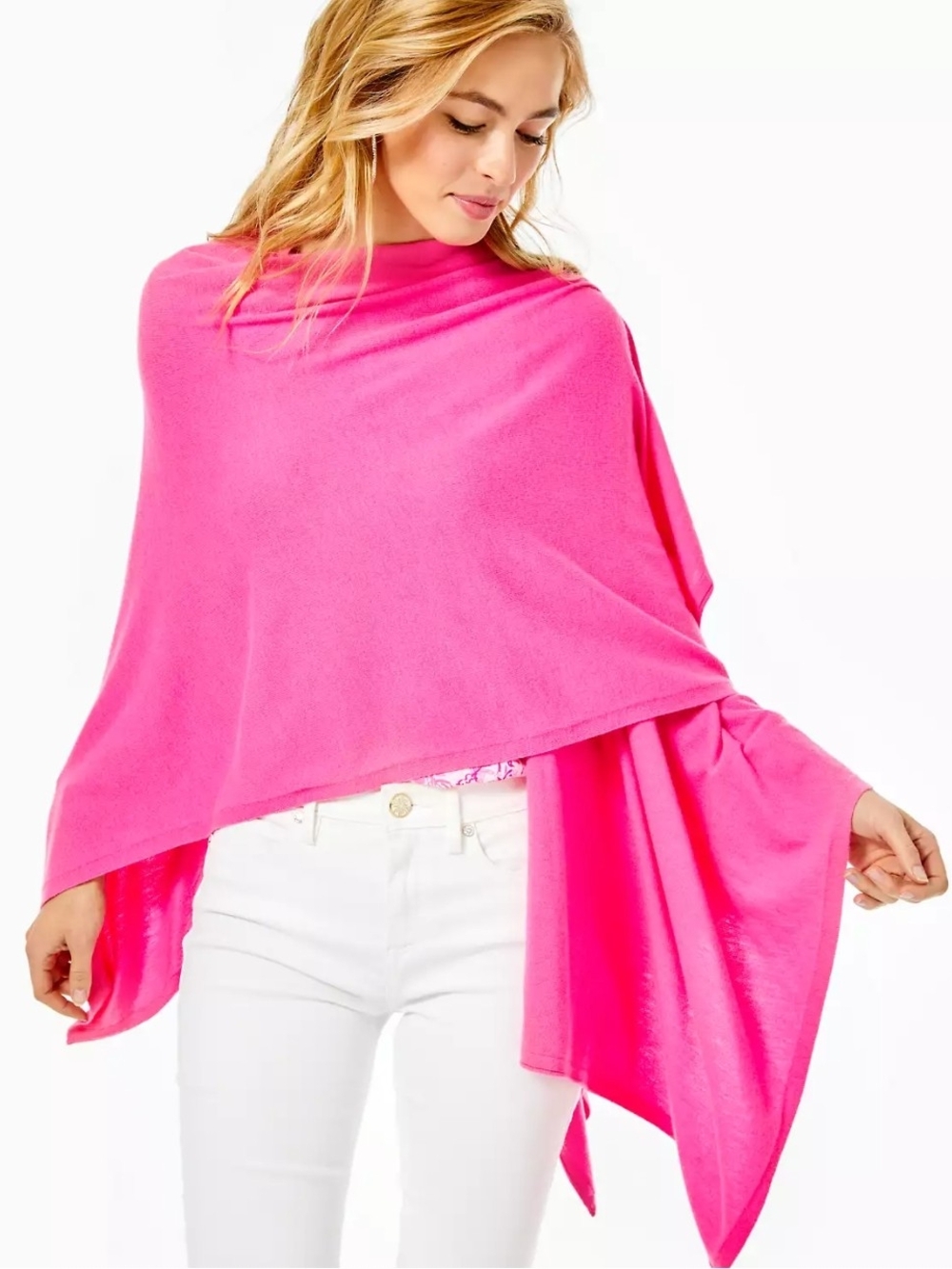 Lilly Pulitzer Terri Wrap Cockatoo Pink Coastal Chic Sweater Cape One Size